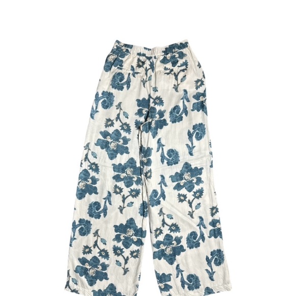 ANTHROPOLOGIE BLOCK PRINT GREEN AND WHITE SILKY TROUSERS SIZE MEDIUM TALL - Picture 2 of 12